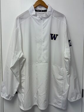adidas Men’s Washington Huskies White Long Sleeve Pullover Jacket ~ 2XL XXL